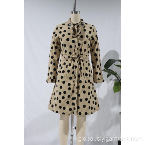 Cotton Maxi Dress Women Vintage Polka Dots Printing Breasted Buttons Skirt Factory